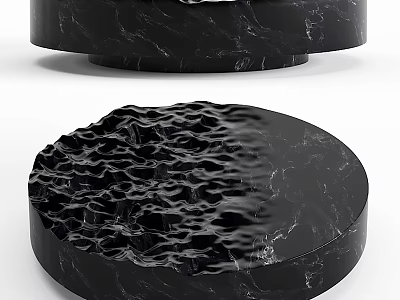 Black Marble Round Coffee Table With Smooth And Textured Surface Design 3d model