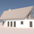 White Detached Villa With Gray Tiled Roof Chimney And Balcony Railing