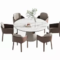 Modern Dining Table Set With Marble Round Tabletop And Brown Leather Chairs 3d model