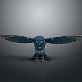 Mythical Blue Owl With Spread Glowing Wings And Shiny Metallic Accents
