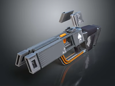 Futuristic Tactical Weapon With Gray Body Orange Accents And Attachable Components 3d model