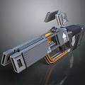 Futuristic Tactical Weapon With Gray Body Orange Accents And Attachable Components