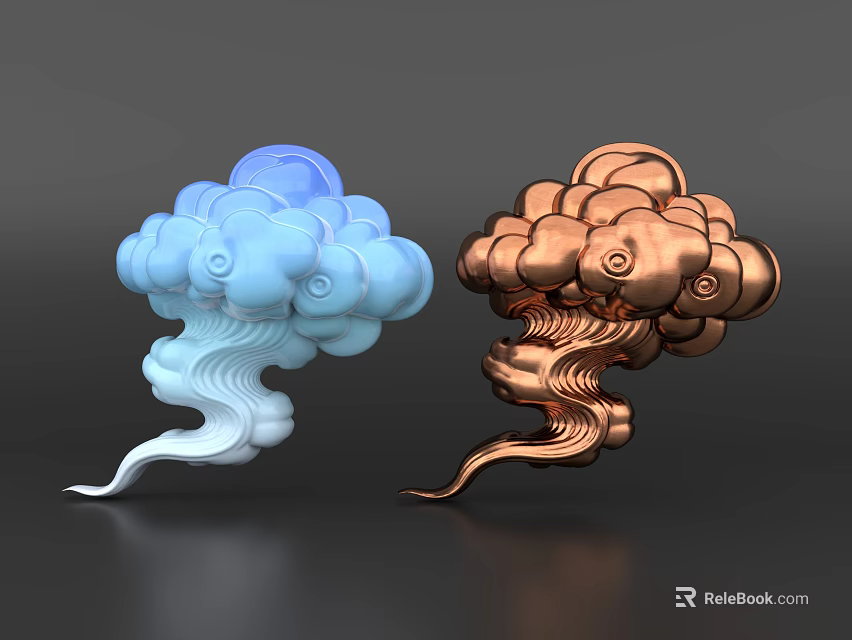 Blue and Copper Cloud Shaped Decorative Ornament Set With Spiral Base For Modern Home Decor 3d model