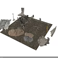 Assorted Construction Scene Components Including Stones Metal Parts Pipes And Debris