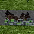 Outdoor Landscape Sculpture With Rusted Steel Plate On Checkerboard Paving In Grassland