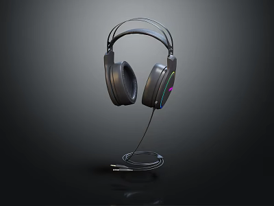 Black Over-ear Headphones With RGB Lighting And Wired Cable For Stylish Audio Experience 3d model