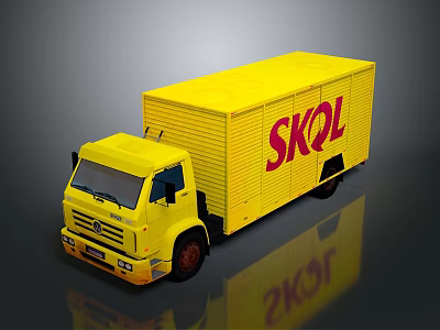 Yellow Commercial Box Truck With Red SKOL Lettering On Body 3d model