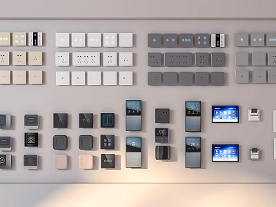 Modern Switch Panels With Different Colors Sockets And Display Screens 3d model