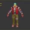 Male 3D Character with Red Vest Colorful Sleeves Green Pants White Stripes and White Shoes