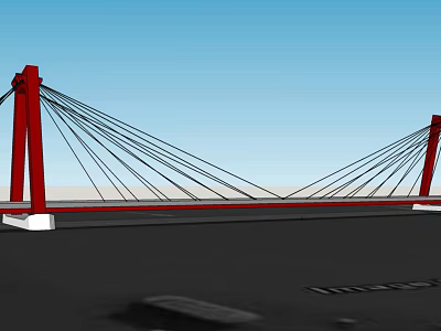 Red Cable Stayed Bridge Design With Steel Cables And Blue Sky Background 3d model