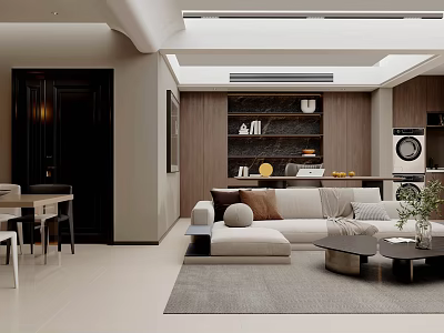 Modern Stylish Open Plan Living And Dining Room With Elegant Neutral Tone Interior Home Design 3d model