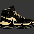 Stylish High Top Shoes With Black And Gold Crocodile Pattern Golden Laces And Reflective Sole