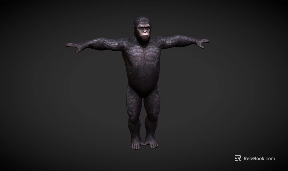 Detailed Game Movie Character Gorilla 3D Model With Outstretched Arms And Dark Background 3d model 