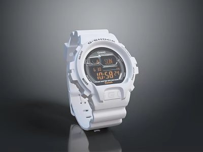 White G-Shock Watch With Digital Display Sports Style Rubber Strap For Daily Use 3d model
