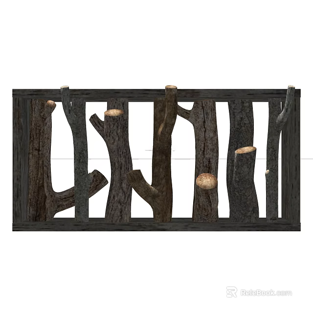 Rustic Decorative Ornament Set With Tree Trunks And Black Frame Design 3d model