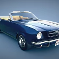 Vintage Blue Convertible Car With White Soft Top And Beige Seats