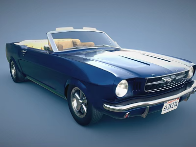 Vintage Blue Convertible Car With White Soft Top And Beige Seats 3d model