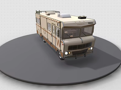 Beige Brown Camper Van with Roof Rack Side Windows on Circular Platform 3d model