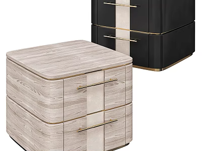Modern Bedside Tables Light Wood Grain And Black Finish With Drawers And Metal Handles Design 3d model