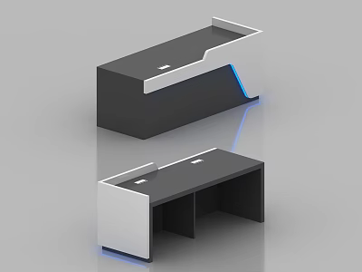Modern Clinic Lobby Reception Desk With Black White Design And Blue Lighting 3d model
