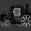Vintage Style Carriage With Black Body Wheels Lanterns And Red Top Decoration