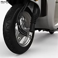White Classic Scooter Motorcycle With Beige Seat Round Headlight Black Wheels And Sleek Design