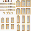 Modern Casement Windows With Wooden Frames Arched And Rectangular Styles And Glass Panes 3d model