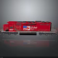 Red CP Rail Train Locomotive With American Flag And Number 8807 On Reflective Gray Background