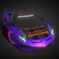 Purple Lamborghini Sports Car With 38 On Roof Neon Lights And Watcha Fast Machine Text