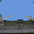 Modern Entrance Gate With Toll Booths Canopy Design And Vehicles On Lanes