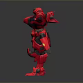 Detailed Red Mech Robot Game Movie Character With Outstretched Arms And Mechanical Design