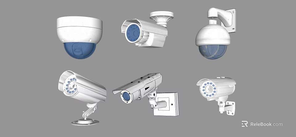 Various Types Of Surveillance Cameras Including Dome Bullet Wall And Ceiling Mounted Security Devices 3d model 