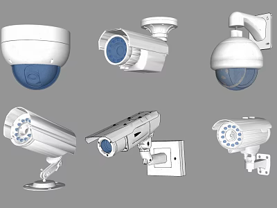 Various Types Of Surveillance Cameras Including Dome Bullet Wall And Ceiling Mounted Security Devices 3d model