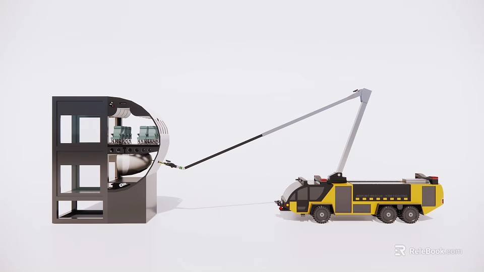Yellow and Black Utility Truck with Telescopic Boom for Construction Work and Gray Structure 3d model 