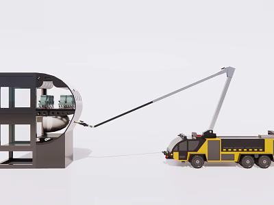 Yellow and Black Utility Truck with Telescopic Boom for Construction Work and Gray Structure 3d model