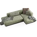 Cozy Green Fabric Sectional Sofa With Patterned Pillows And Throw Blanket 3d model