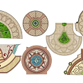Various Garden Ornaments Featuring Circular Designs Ornate Patterns And Central Greenery 3d model