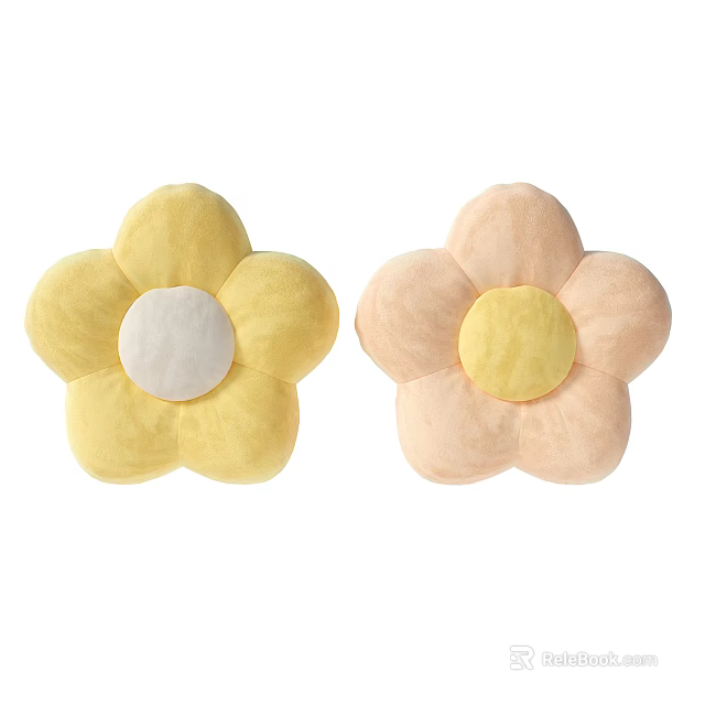 Two Plush Flower Shaped Yellow And Pink Decorative Pillows With Contrasting Centers 3d model 