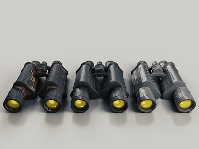 Three Pairs of Binoculars as Daily Living Supplies with Different Colors Materials and Yellow Lenses 3d model