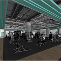 DAZ Fitness Modern Gym Interior With Workout Equipment Mirrors And Ceiling Lights