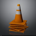 Stack of Orange Pallets Supporting Orange Traffic Cone With Reflective Stripes