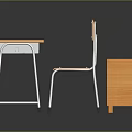 Simple Wooden Desk Chair And Metal Legs Side Table Furniture Set