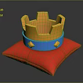 Golden Crown With Blue Base And Decorative Elements On Red Pillow Fashion Accessory