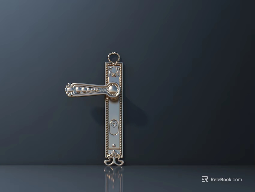 Elegant Decorative Brass Door Handle With Intricate Carved Details And Round Knob 3d model 