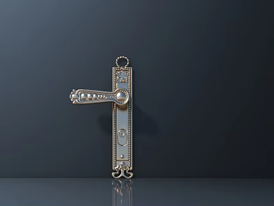 Elegant Decorative Brass Door Handle With Intricate Carved Details And Round Knob 3d model