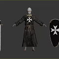 Standing Medieval Knight Character With Sword Shield And White Cross Emblem 3d model