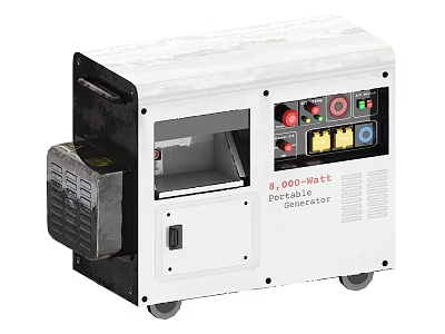 Industrial Portable 5000 Watt Generator With Control Panel And Wheels 3d model