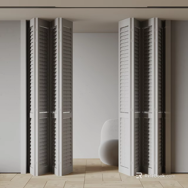 White Folding Doors With Louvered Design In Modern Interior Room Space 3d model 