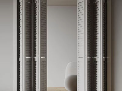 White Folding Doors With Louvered Design In Modern Interior Room Space 3d model