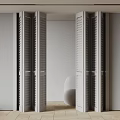 White Folding Doors With Louvered Design In Modern Interior Room Space